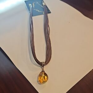 Elegant Brown Necklace with Amber Pendant